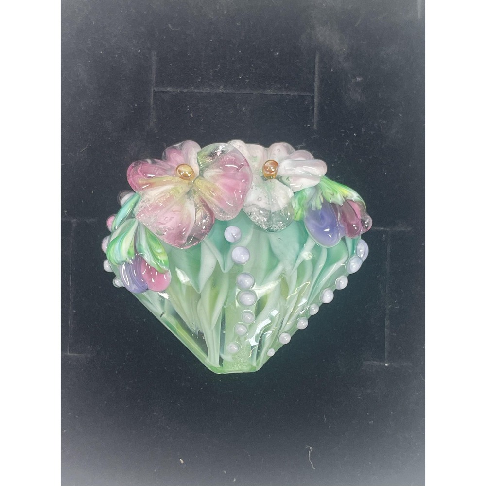 Artist Made Glass Focal Bead Natalie Zhitomyrsky Green Pink Purple